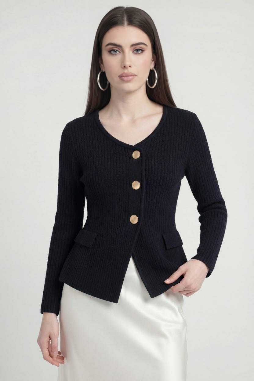 Women's Warm Black Knit Cardigan