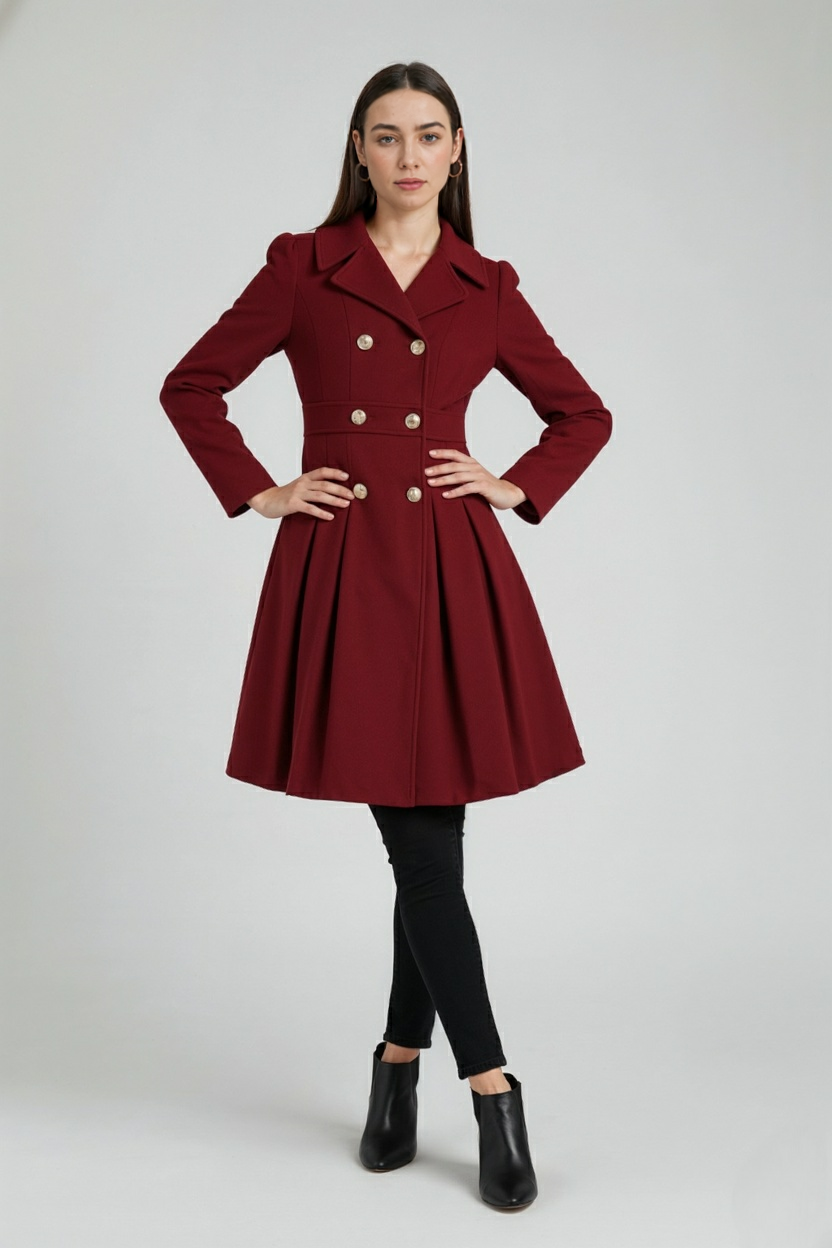 Dames Warme Lange Bourgondië Trenchcoat