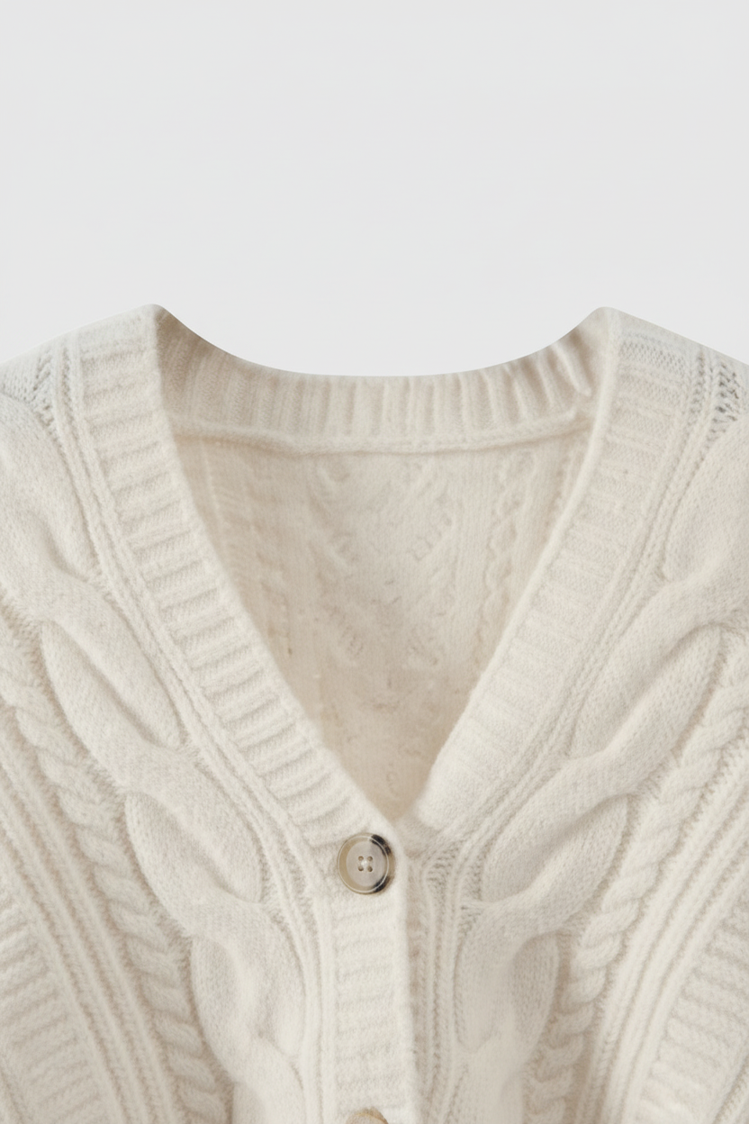 Women's White V-Neck Cardigan