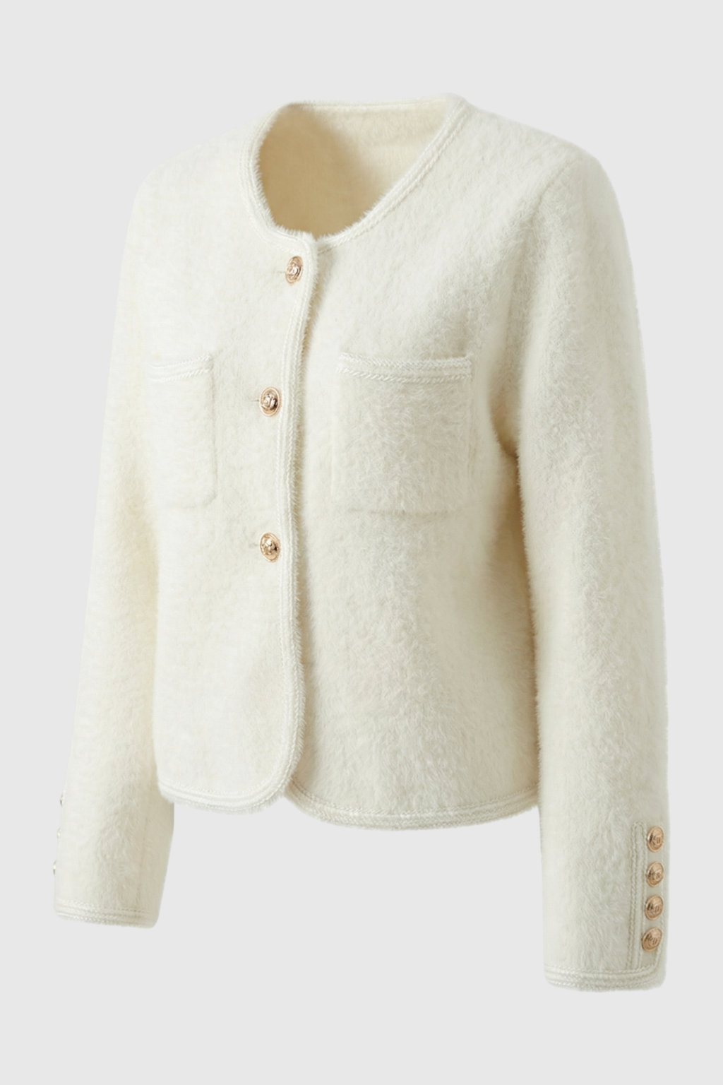 Women's Soft Crew Neck White Cardigan