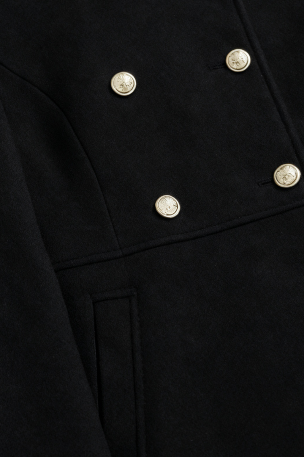 Dames Zwart Winter Jas Met Dubbele Rij Knopen