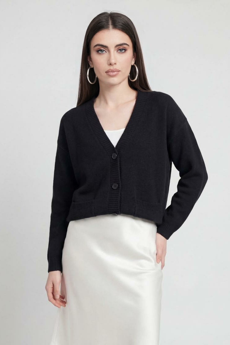 Women's Black V-Neck Knit Cardigan | Vanda Liamo