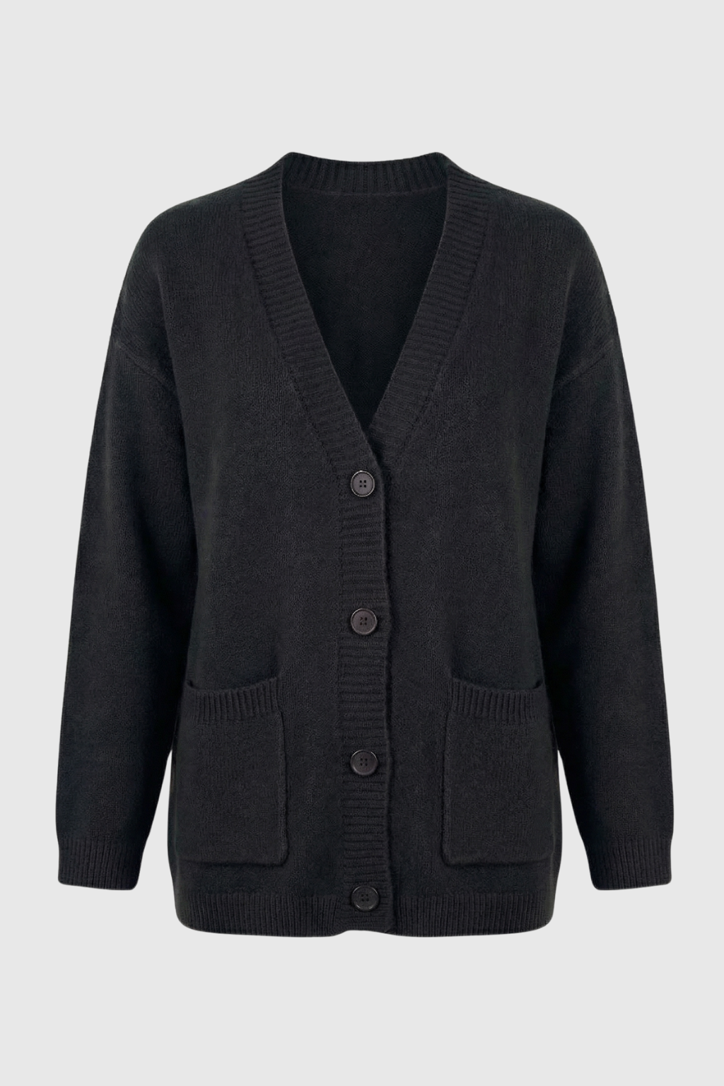Women's Black V-Neck Knit Cardigan - Black | Vanda Liamo