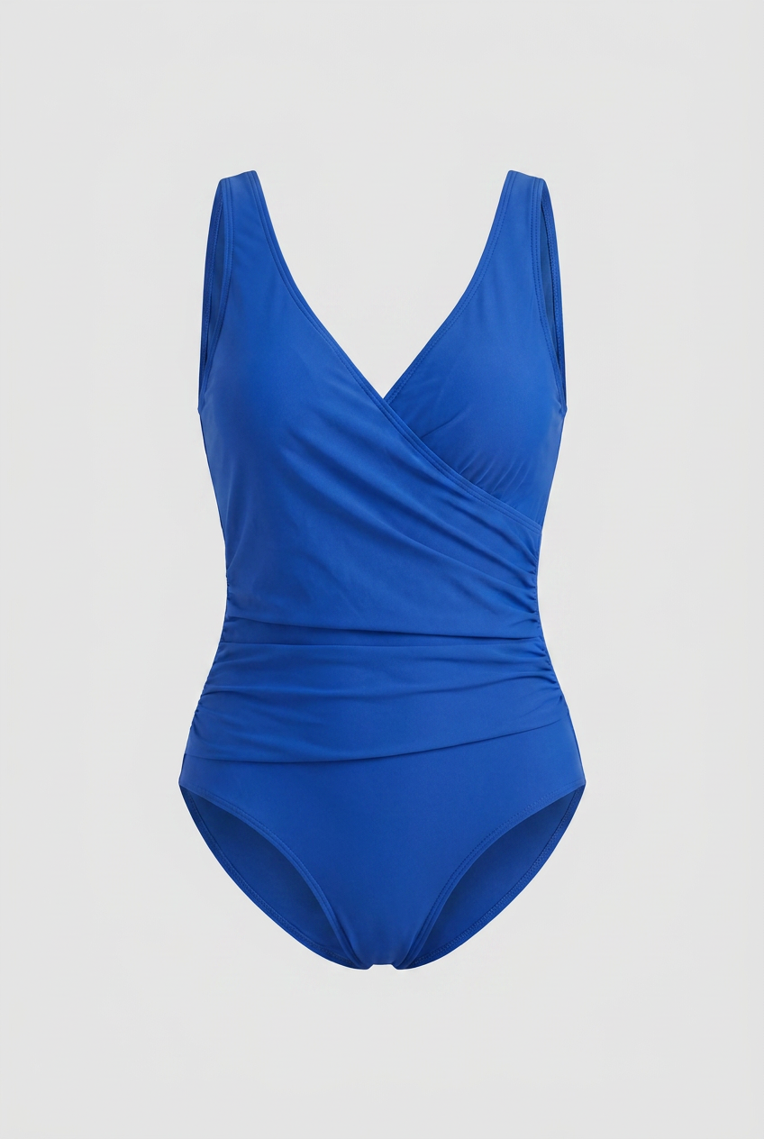 Dark Blue Wrap Swimsuit - Slimming Ruched One-Piece