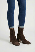 Women's Dark Brown Mid-Calf Heeled Boots - Faux Leather