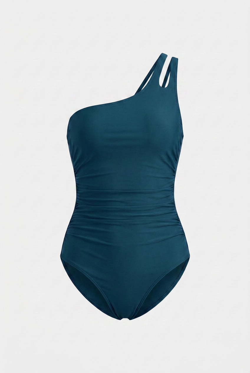 Deep Teal Green Ruched One-Piece – Earthy Jewel Tone Swimwear