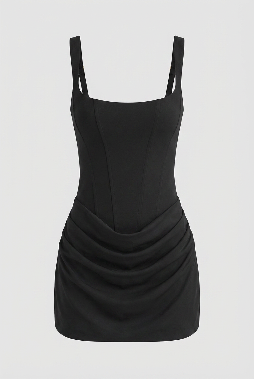 Elegant Black Hourglass Mini Dress - Snatched Fit for Summer Events Elegant Black Hourglass Mini Dress - Snatched Fit for Summer Events