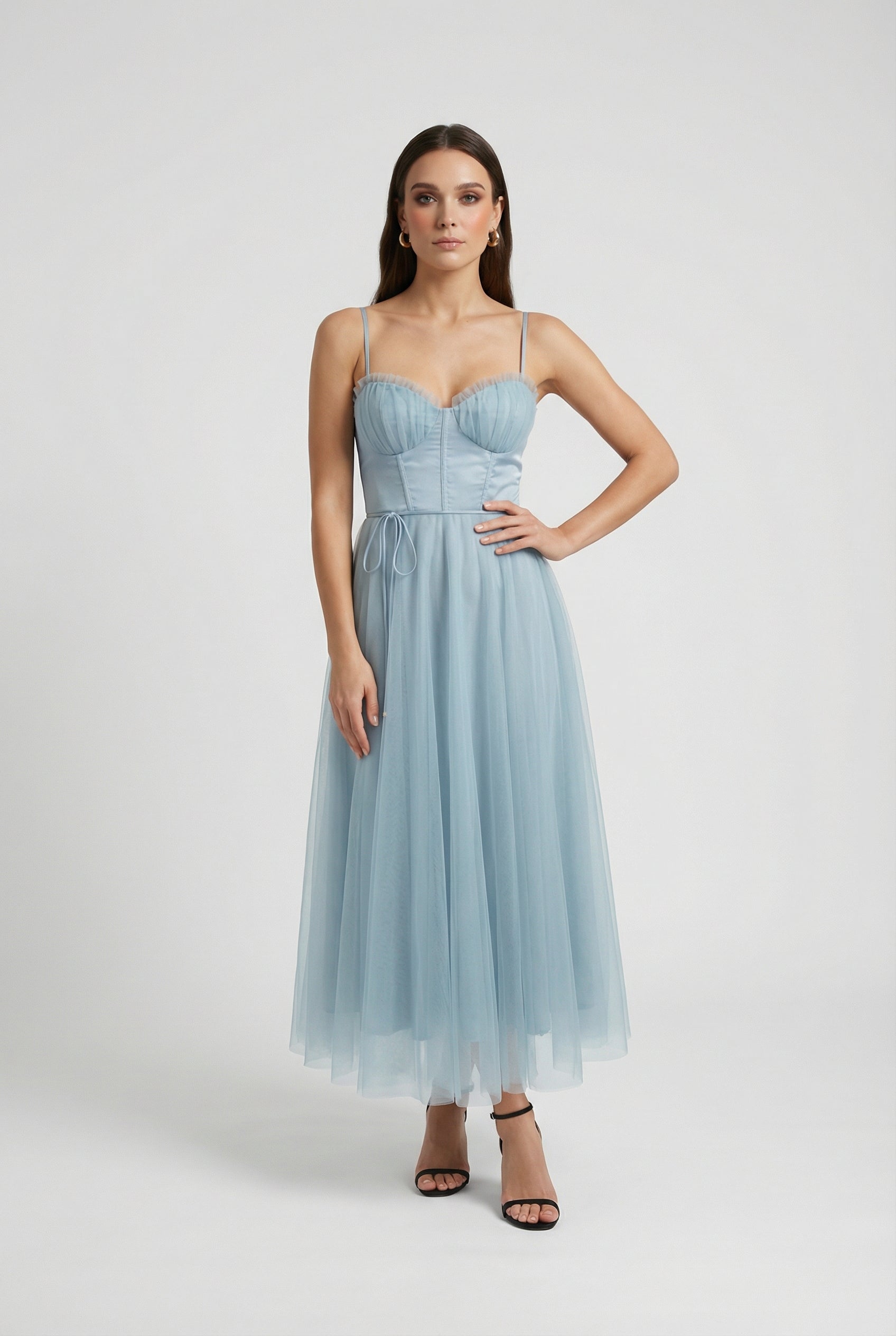 Blue Cocktail Midi Dress - Dresses