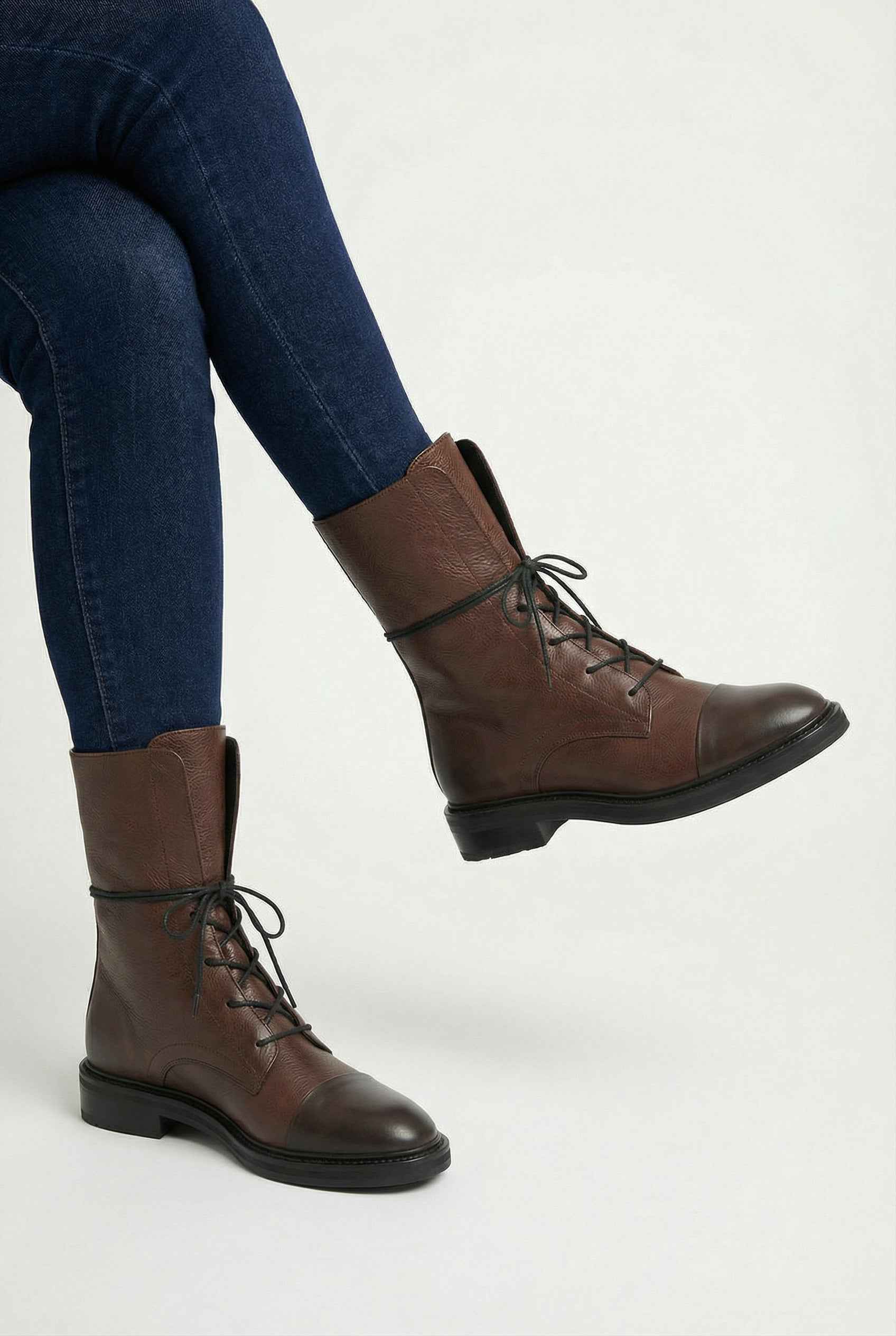 Elegant Dark Brown Lace-Up Boots for Women