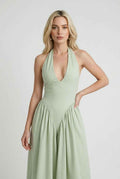 Women's Green Sculpted Midi Dress - Elegant & Flattering for Special Occasions