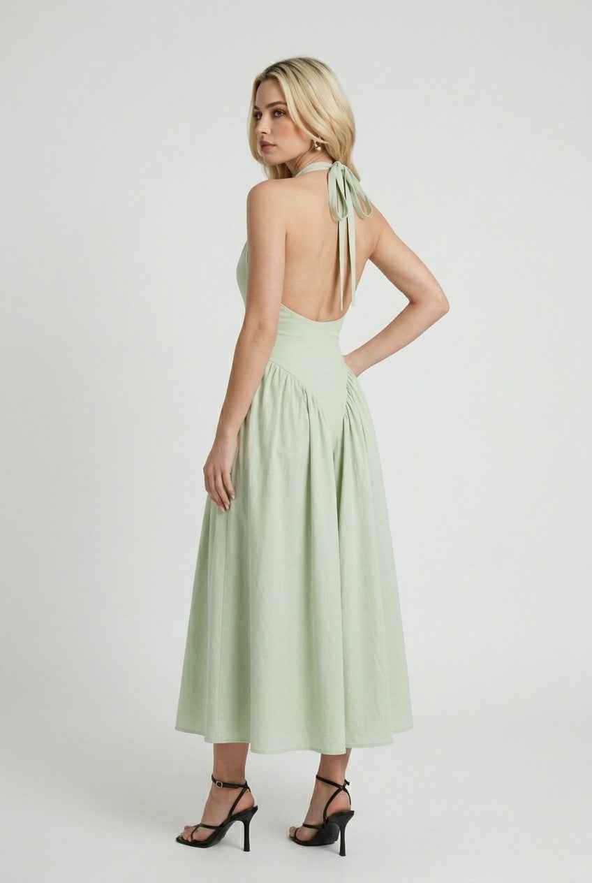 Elegant Green Sculpted Midi Dress – Flattering Fit for Special Occasions