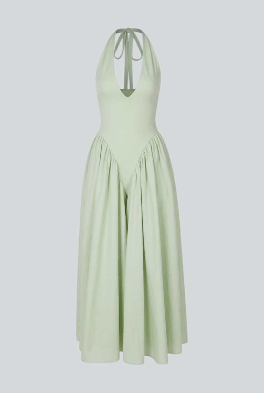 Women's Green Sculpted Midi Dress - Elegant & Flattering for Special Occasions