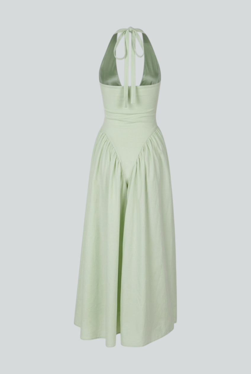Women's Green Sculpted Midi Dress - Elegant & Flattering for Special Occasions