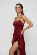 Women's Wine Red Lace-Up Backless Evening Gown Dress - Premium Quality, Fast Shipping