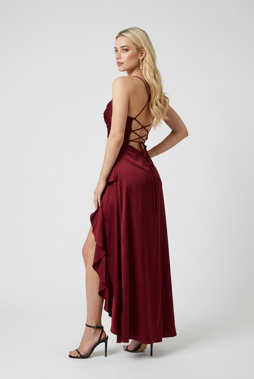 Red Maxi Dress with Asymmetric Hem