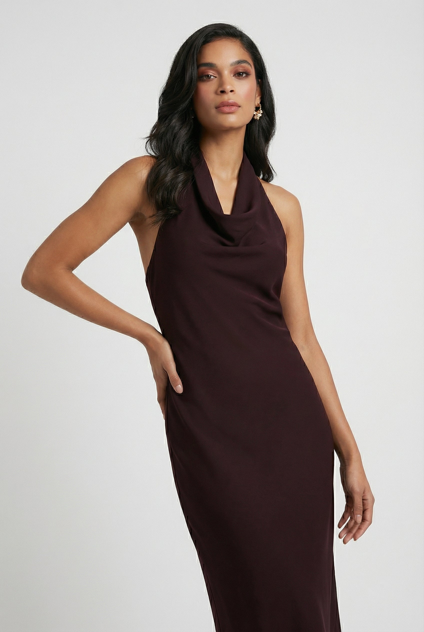 Women's Summer Dress Brown Midi with Backless Design