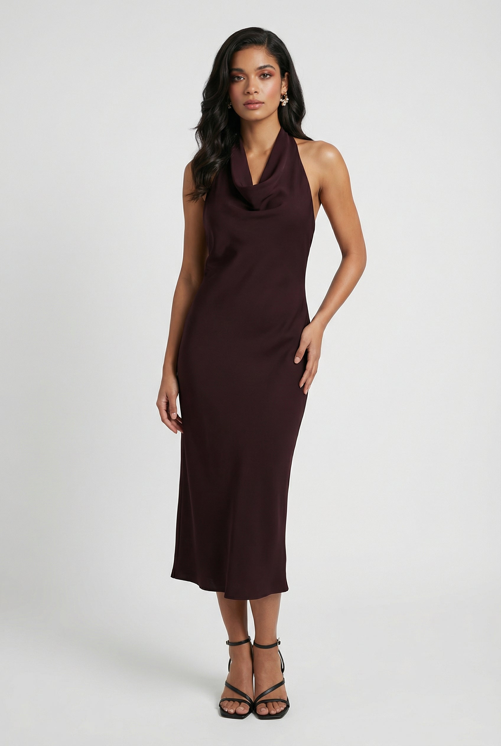 Women's Summer Dress Brown Midi with Backless Design