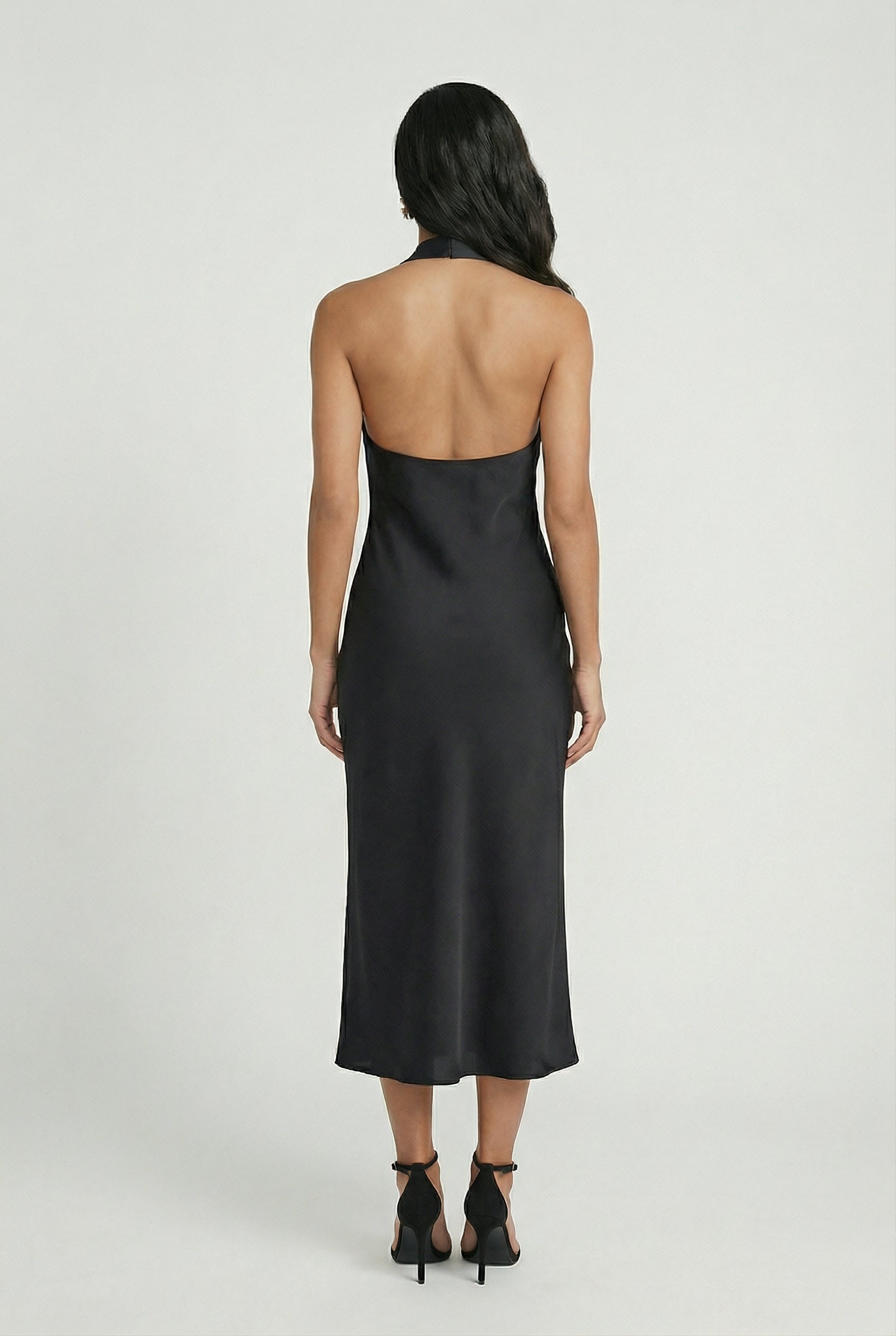 Women's Summer Dress Midi Backless Design - Black