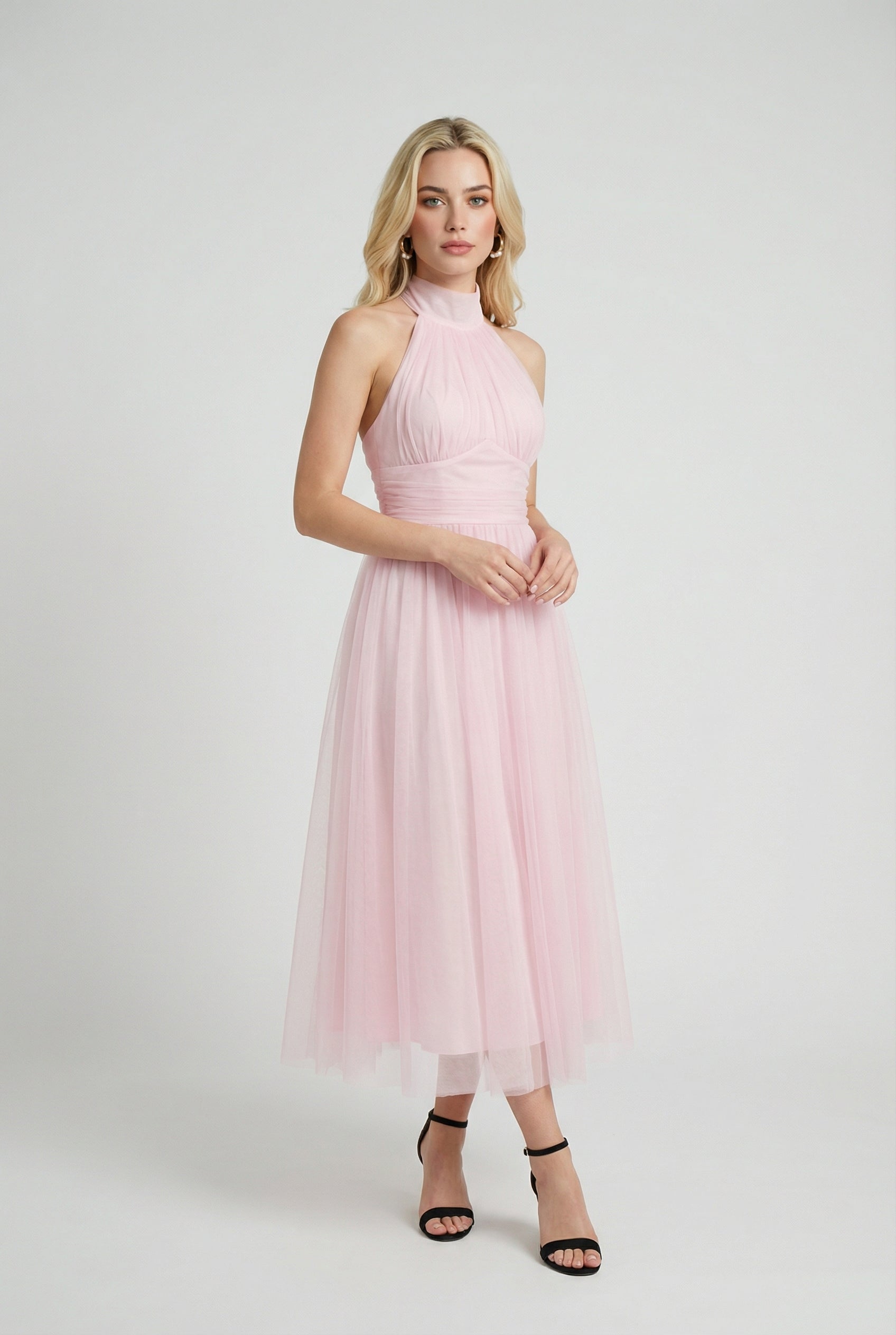 Blush Pink Halter Midi Dress