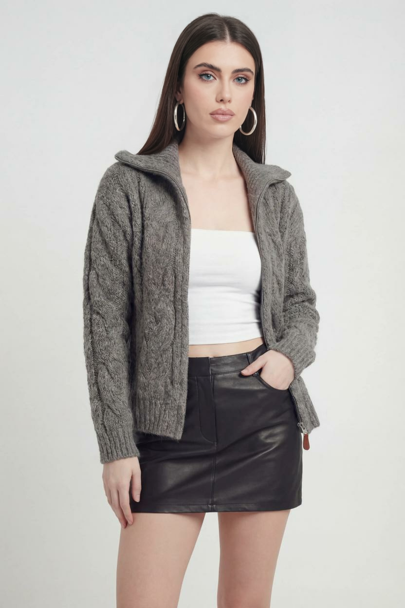 Women's Gray Cardigan with Zipper | Vanda Liamo