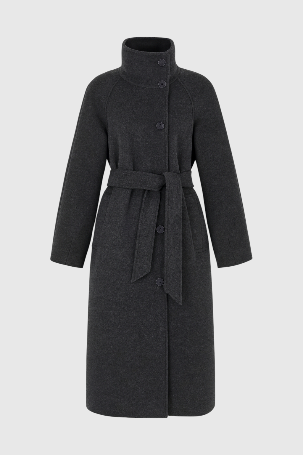 Grijze Lange Dames Jas Winter met Opstaande Kraag