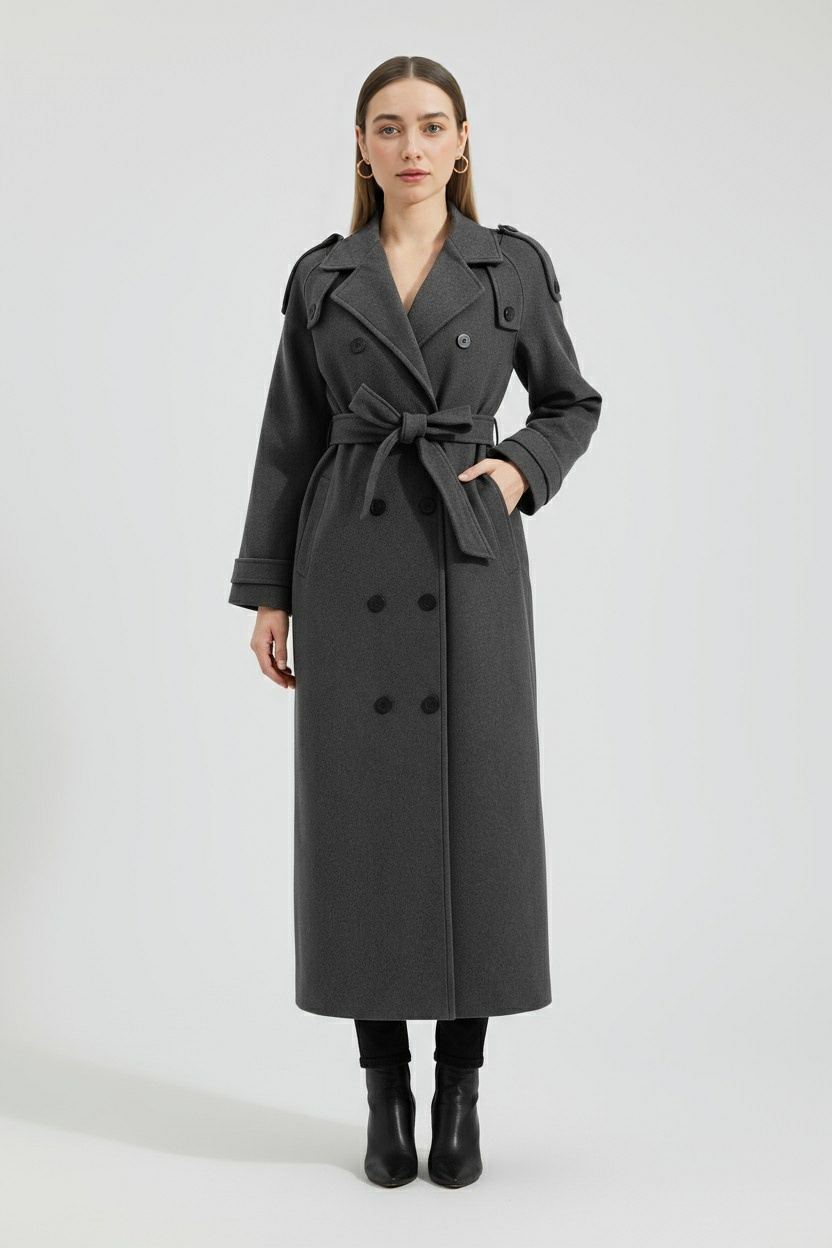 Grijze Lange Trenchcoat