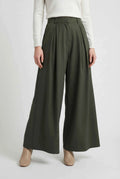 High-Waisted Wide-Leg Army Green Women's Pants