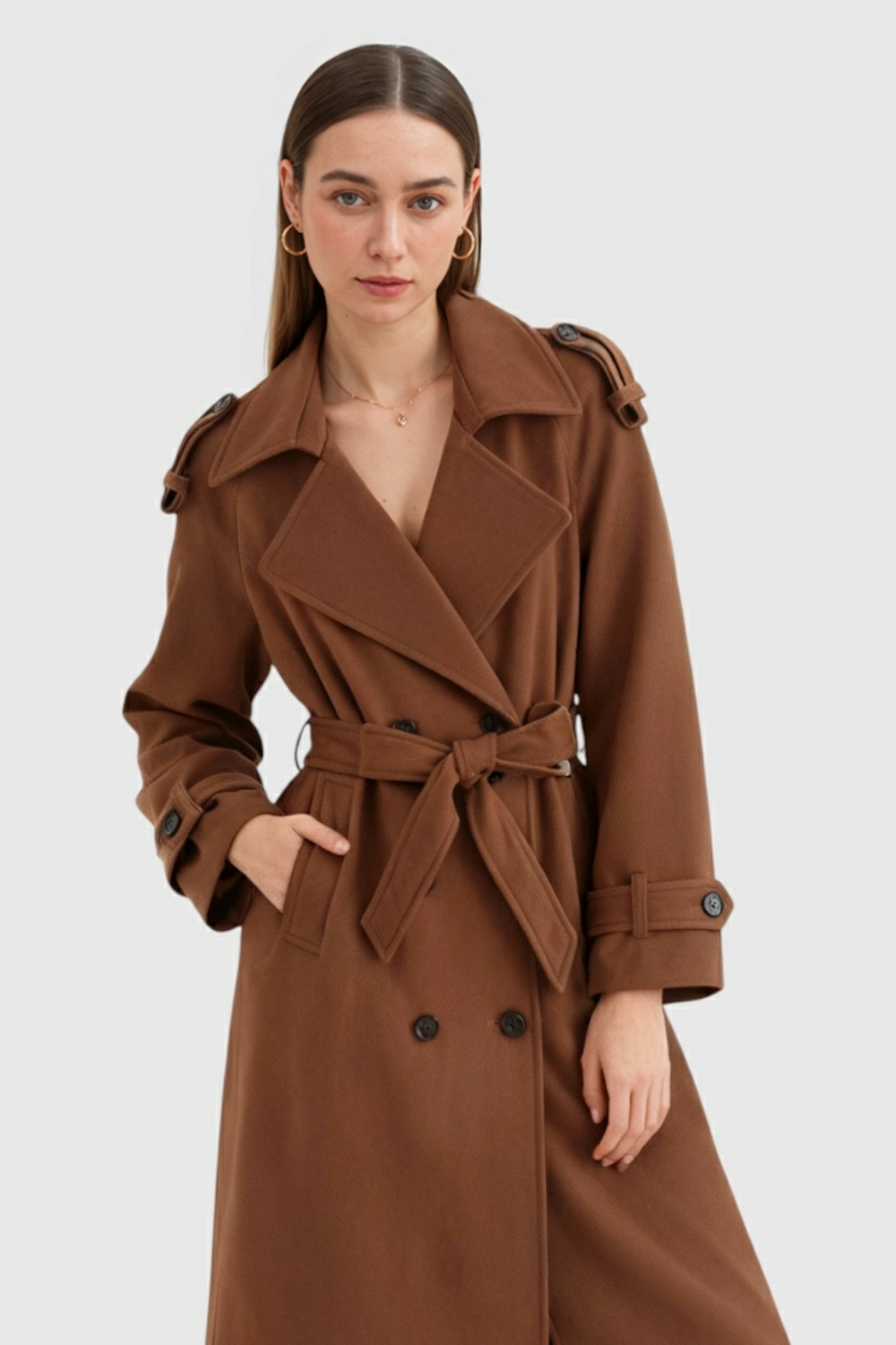 Lange Bruine Damesjas met Riem