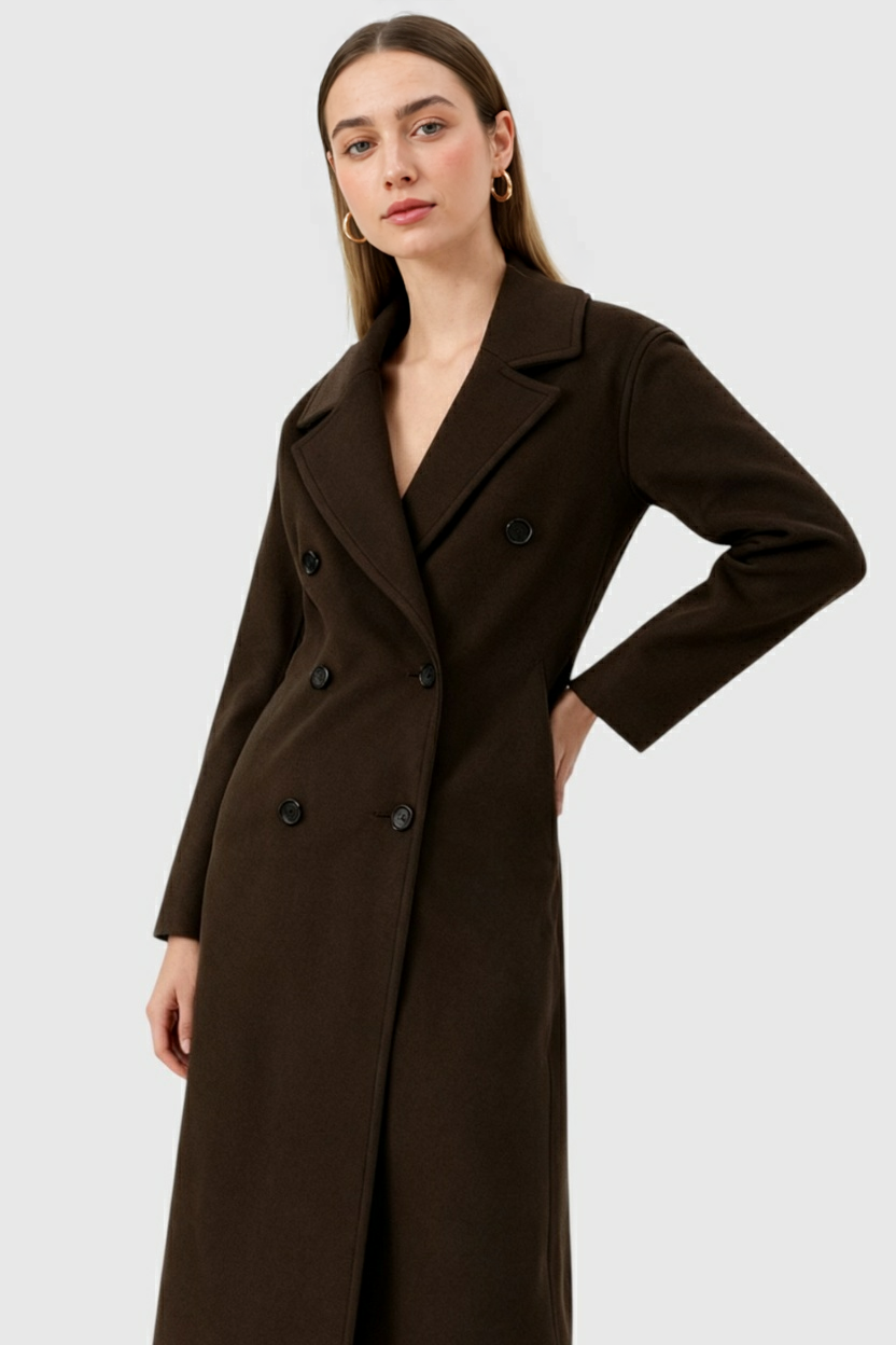 Lange Dames Donkerbruin Jas