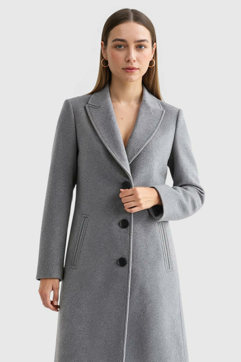 Lange Dames Grijs Jas met Chic Revers
