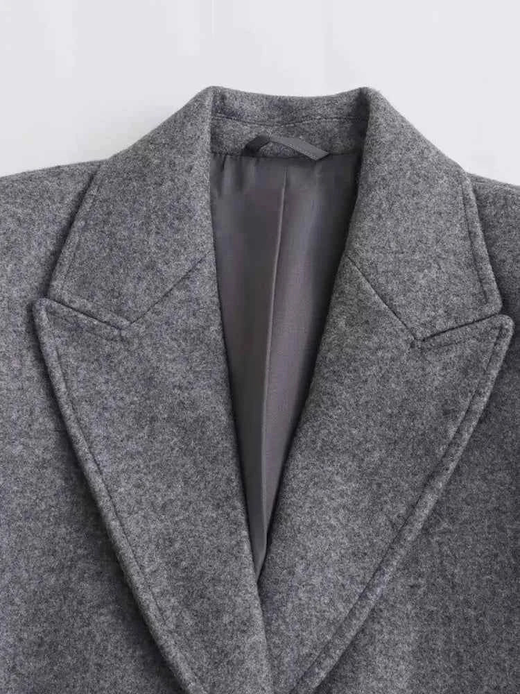 Lange Dames Grijs Jas met Chic Revers