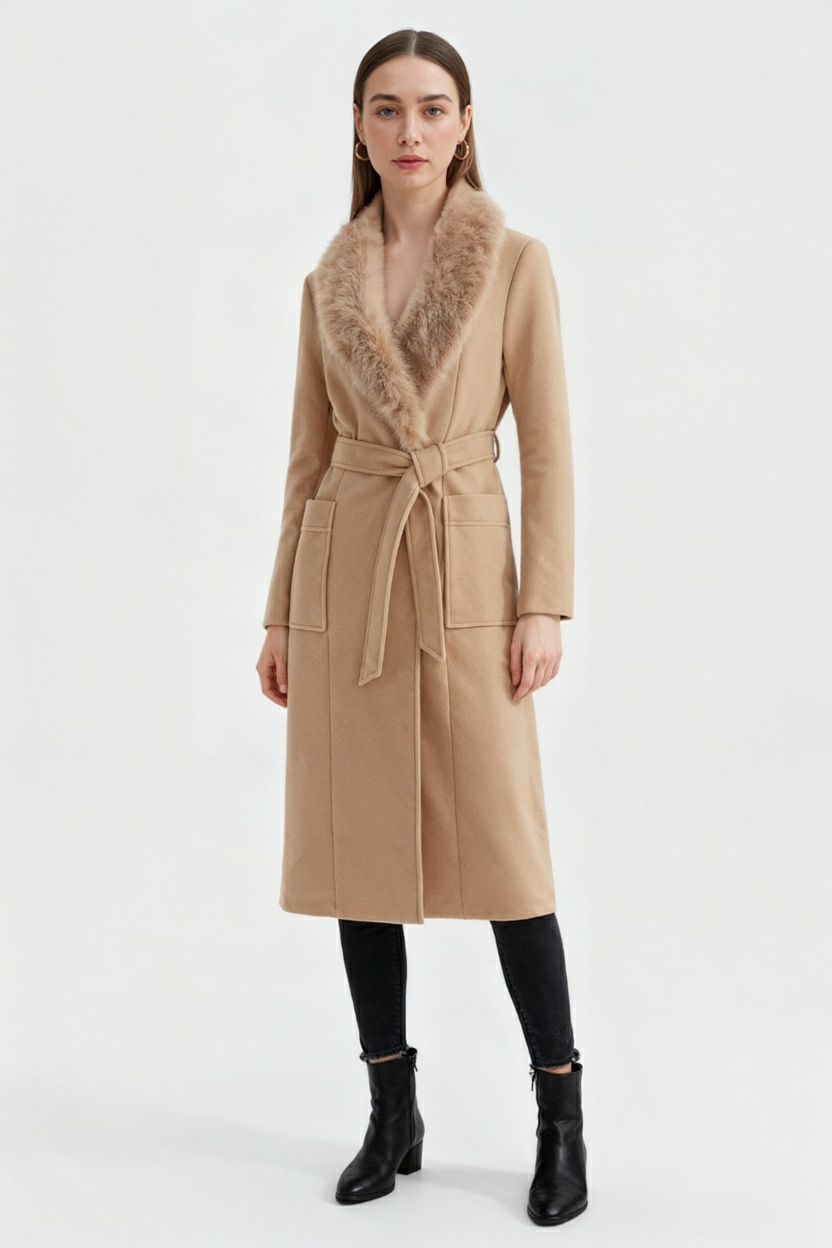 Lange Dames Jas Winter met Riem