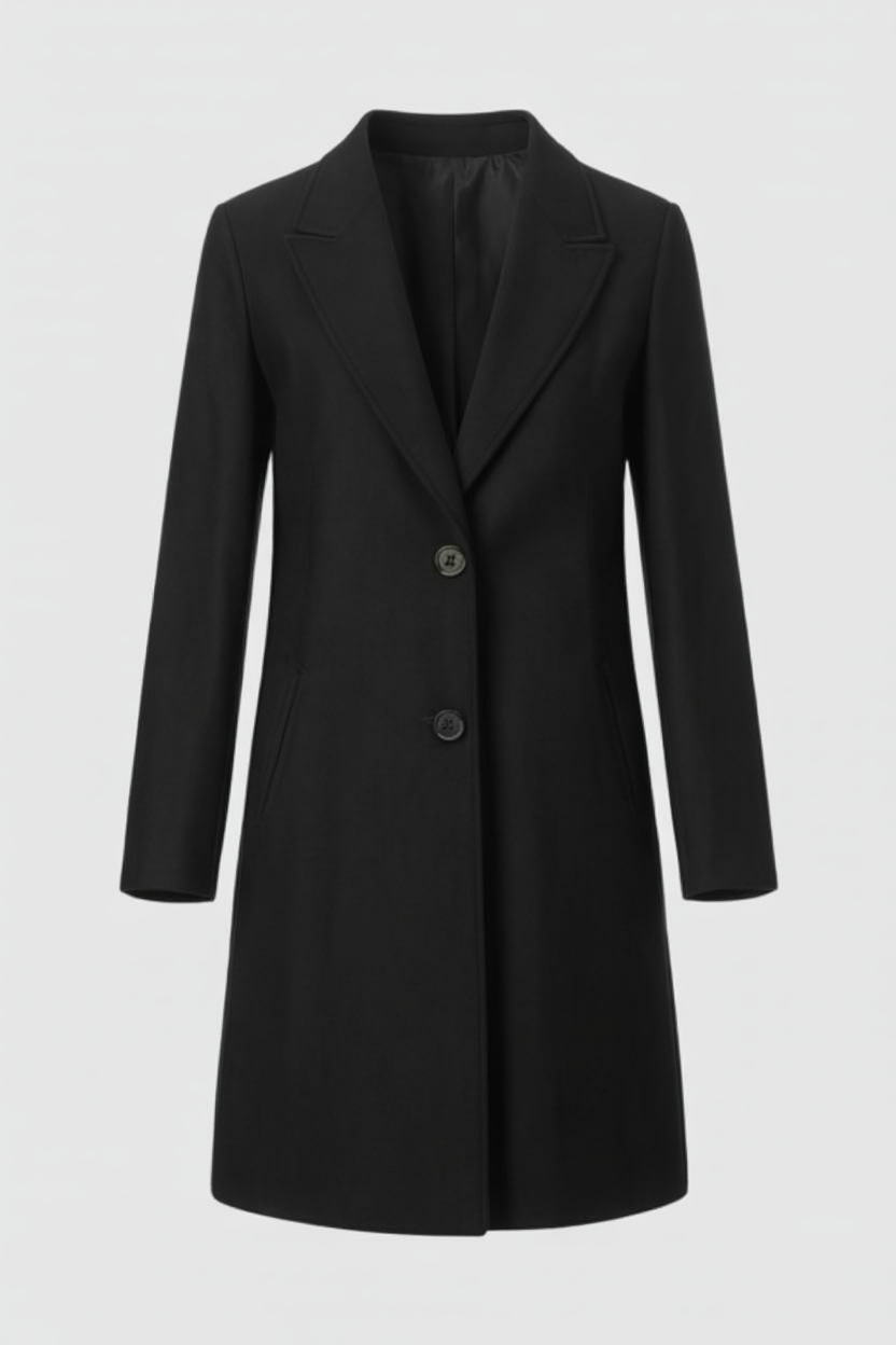 Lange Dames Zwarte Jas met Chic Revers