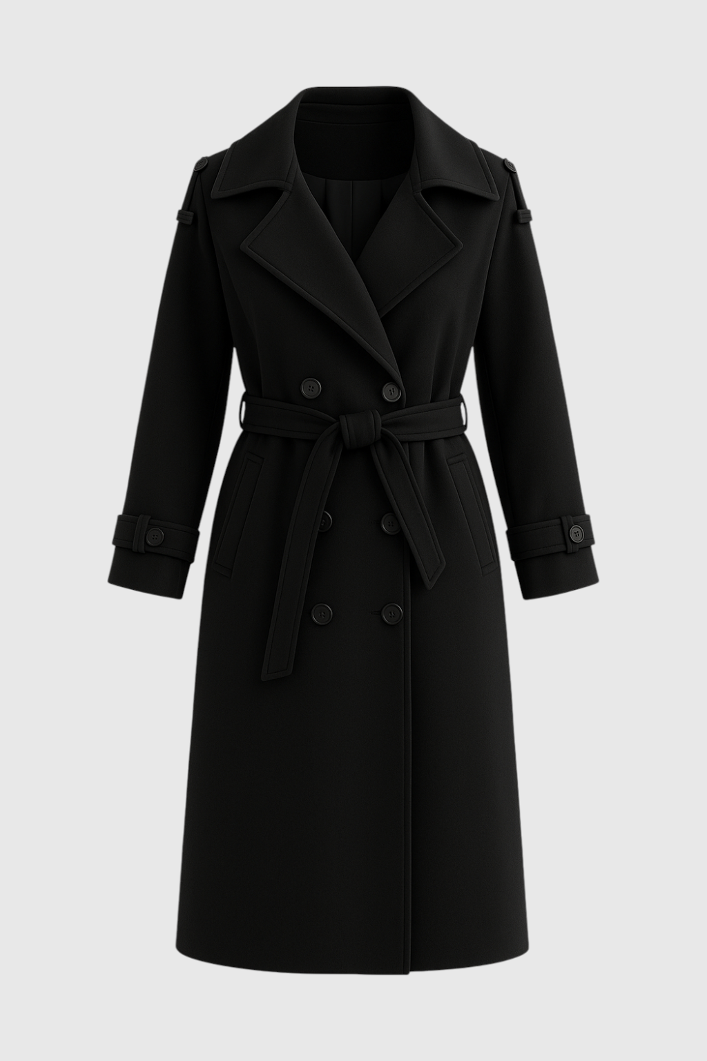 Lange Dames  Zwarte Jas met Riem