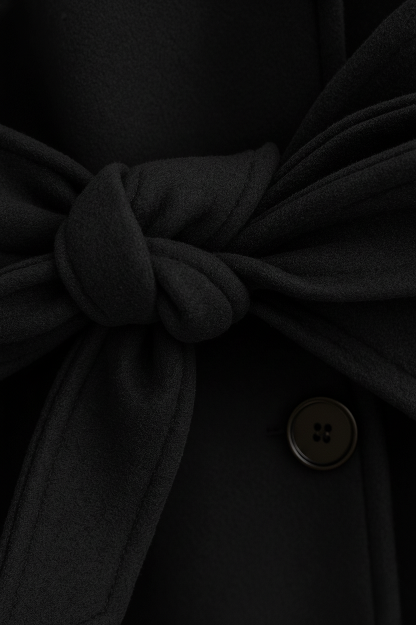 Lange Dames  Zwarte Jas met Riem