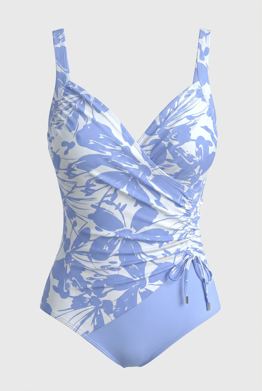 Light Blue Floral One-Piece Swimsuit – Ethereal Periwinkle Print