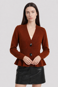 Women's Slim Brown V-Neck Cardigan
