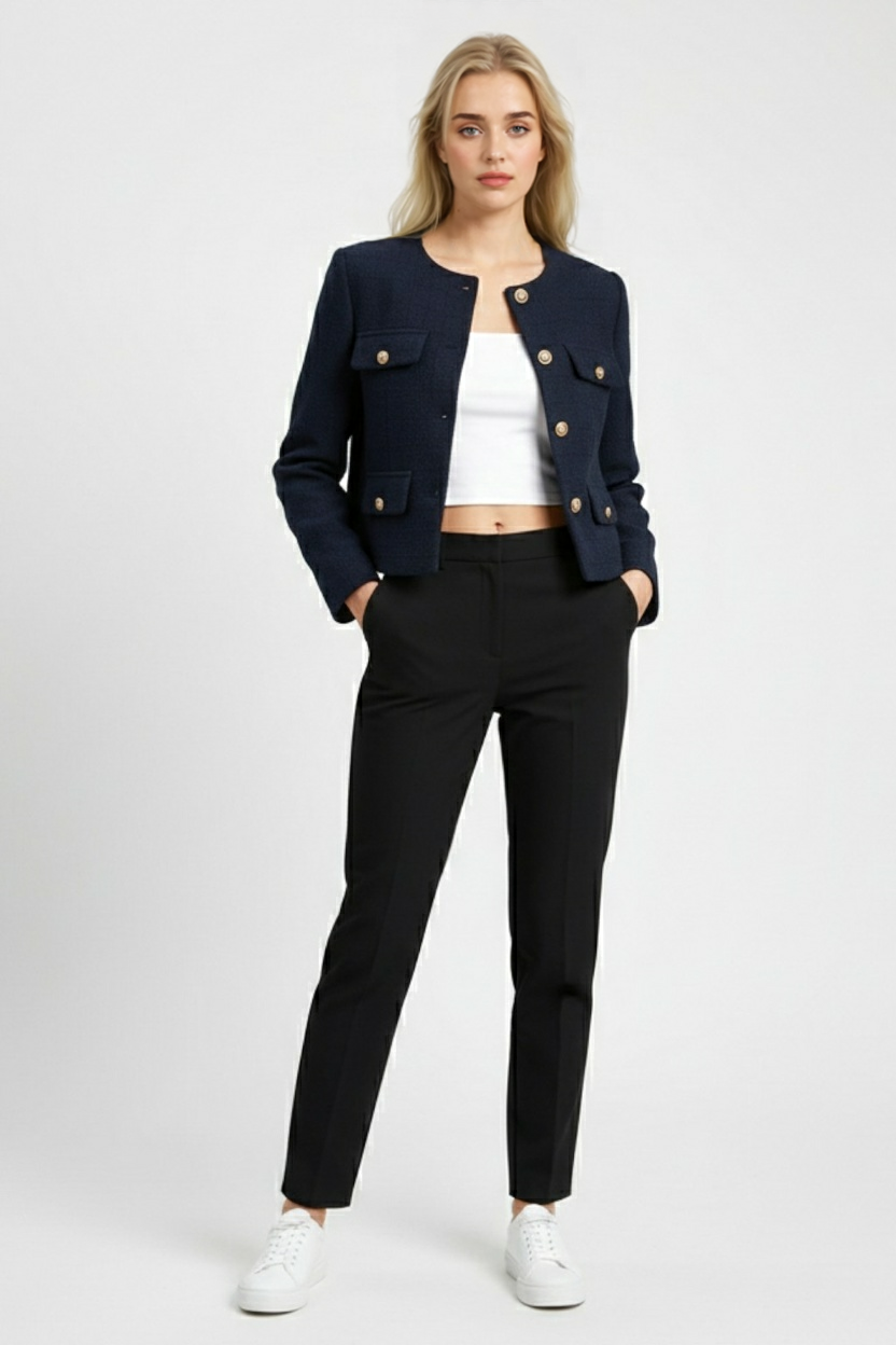Marineblauw Wintershortjack voor Dames