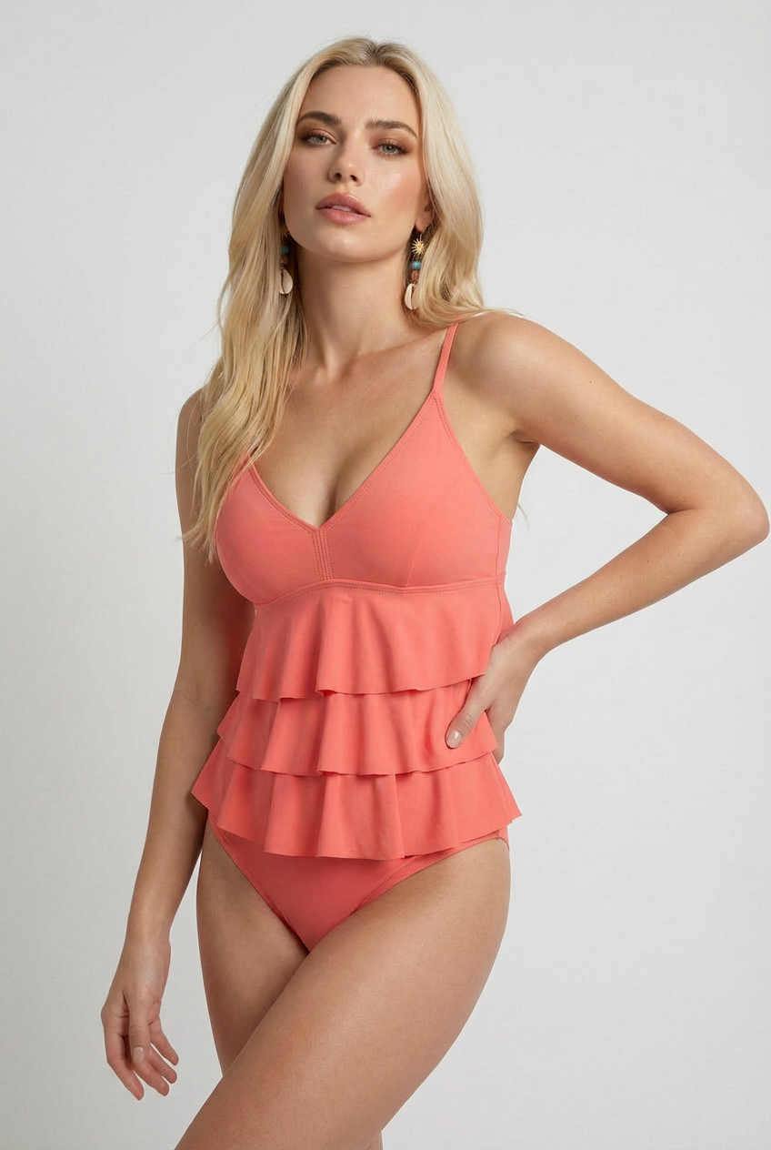 Pink Ruffle Bikini Set - Elegant Two Piece Swimsuit