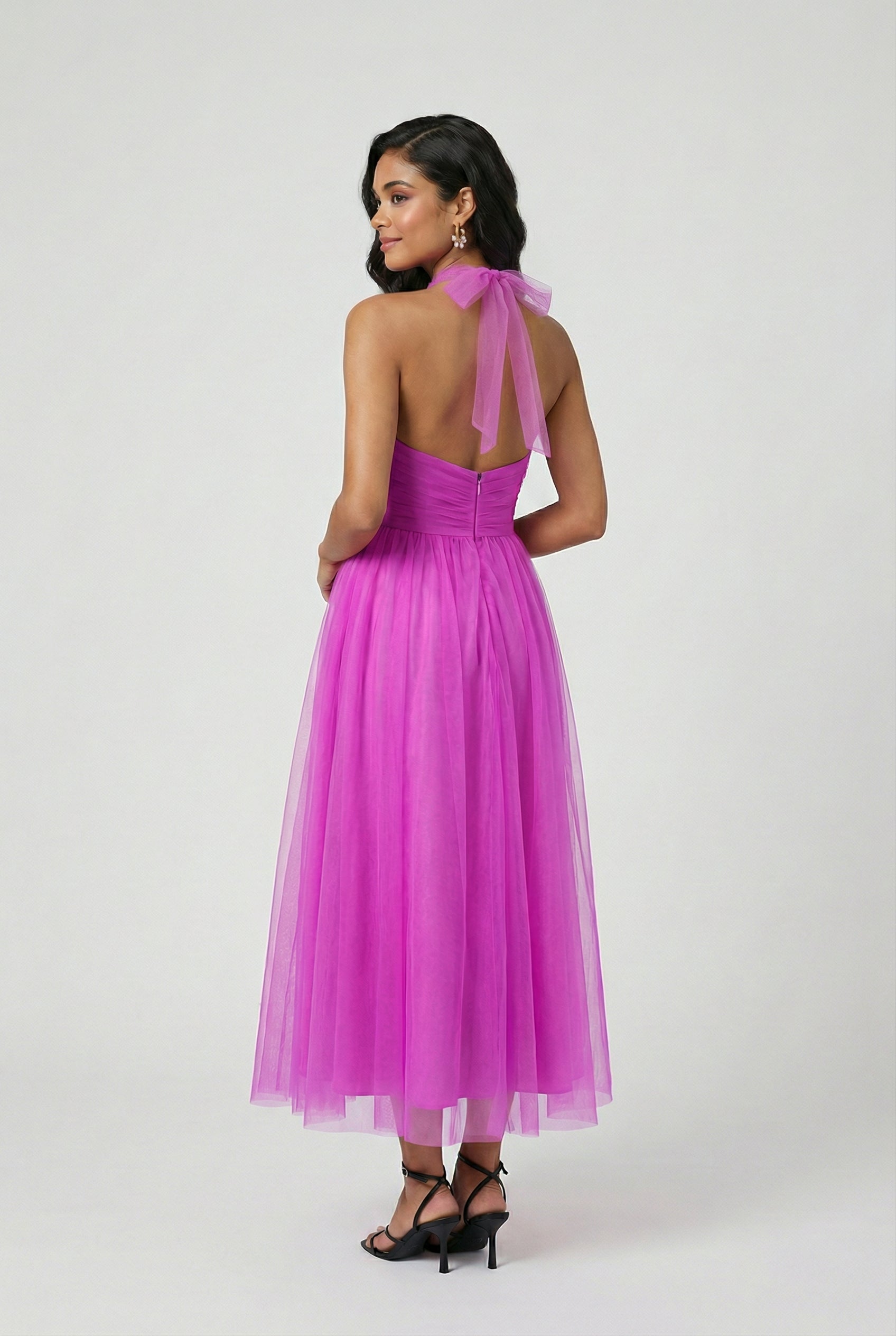 Purple Halter Midi Dress - Dresses