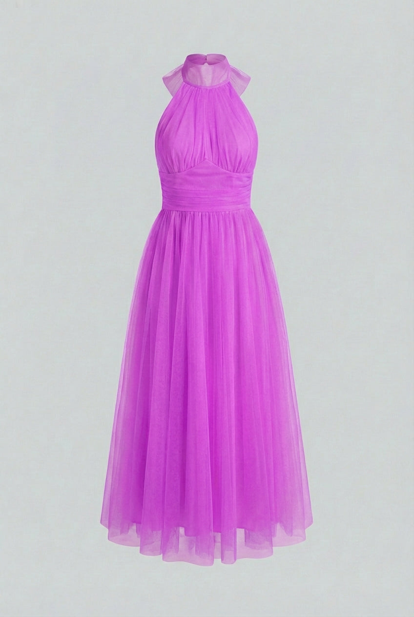 Purple Halter Midi Dress - Dresses