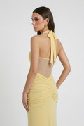 Yellow Halter Maxi Dress with Ruched Detail