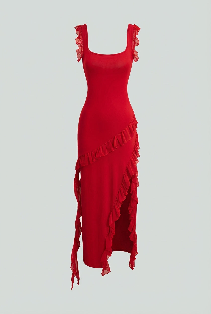 Red Backless High Slit Maxi Dress for Women - Red | Vanda Liamo