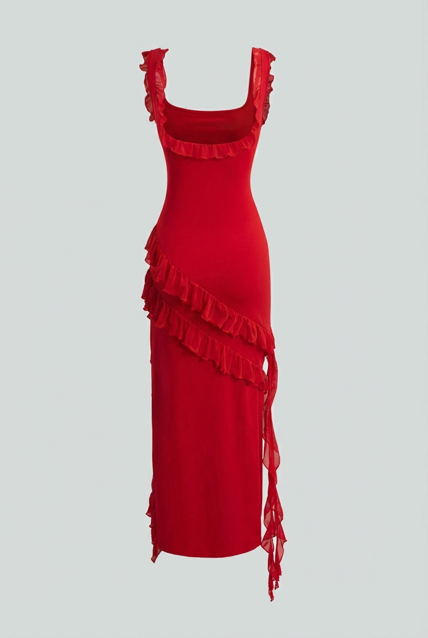 Red Backless High Slit Maxi Dress for Women - View 5 | Vanda Liamo