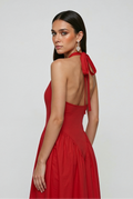 Red Elegant Midi Cocktail Dress – Figure-Hugging Dress for Nights Out