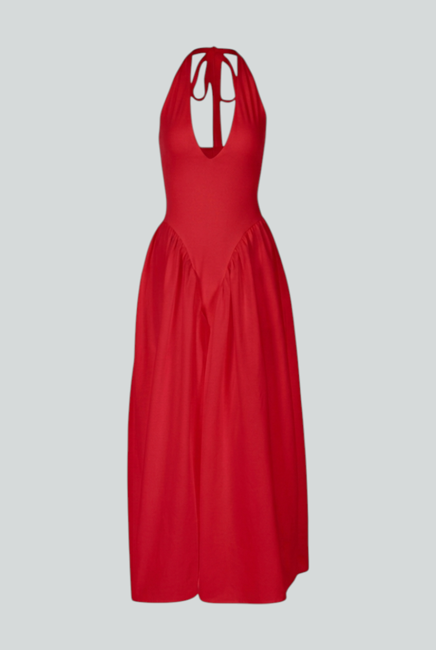 Red Elegant Midi Cocktail Dress – Figure-Hugging Dress for Nights Out