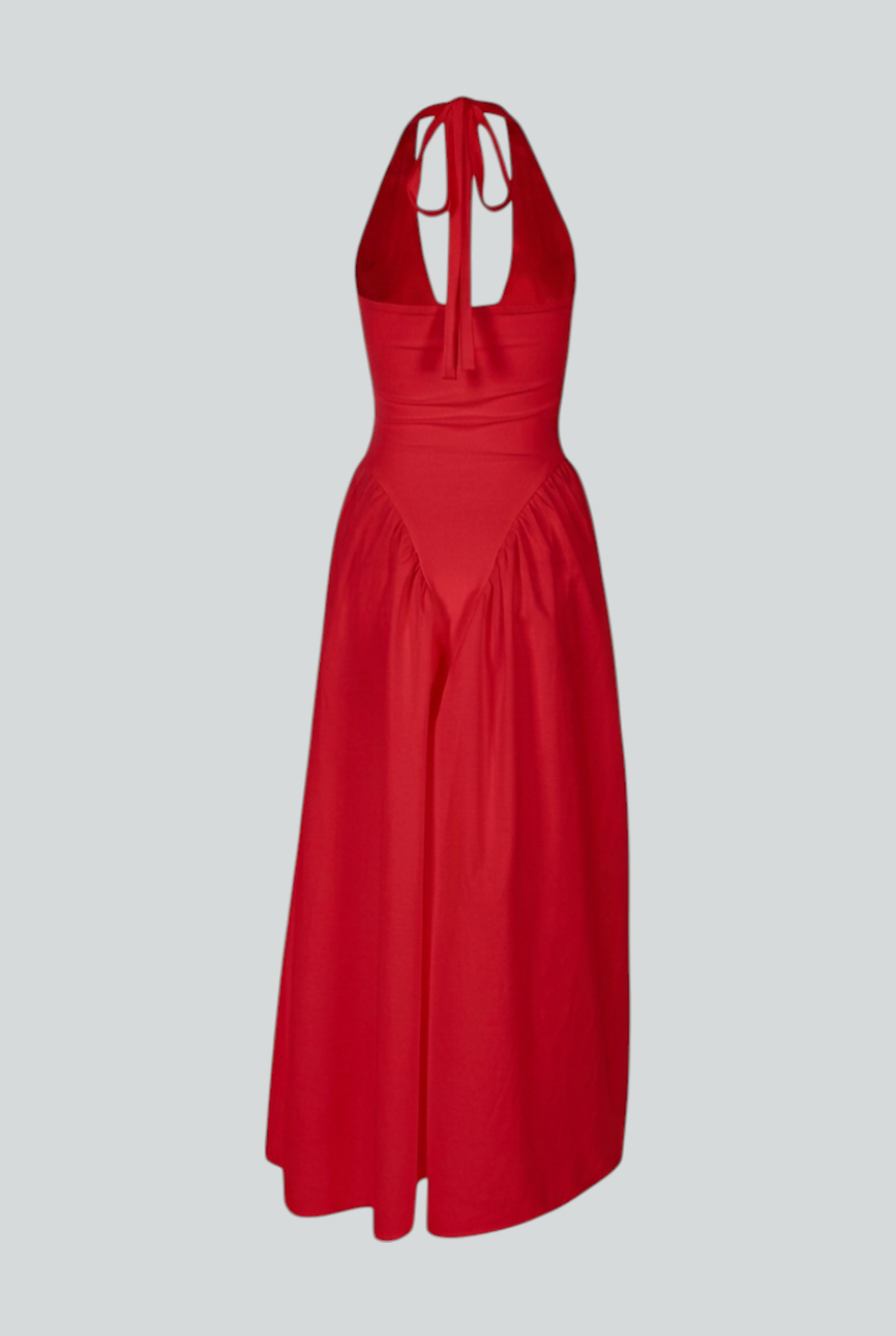 Red Elegant Midi Cocktail Dress – Figure-Hugging Dress for Nights Out