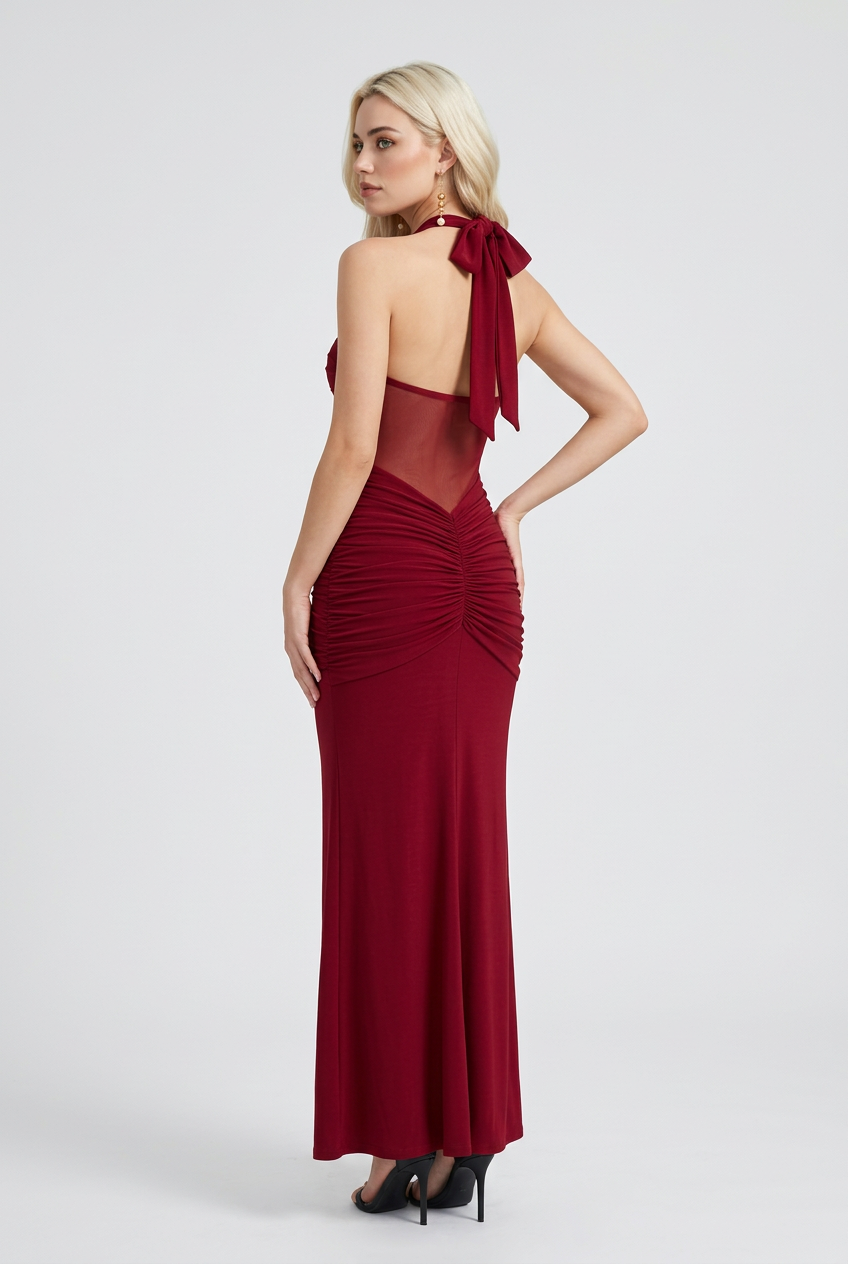 Red Halter Maxi Dress with Drape