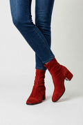 Red Retro Mid-Calf Boots for Women with Statement Heel