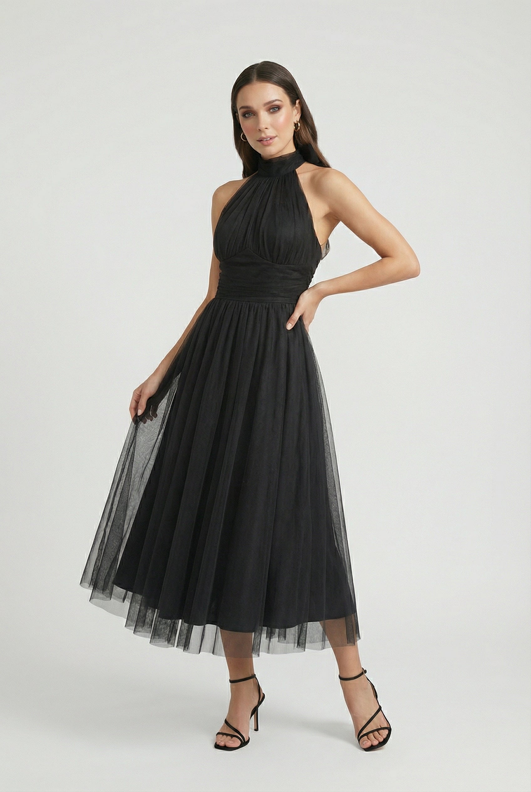 Black Halter Midi Dress - Dresses